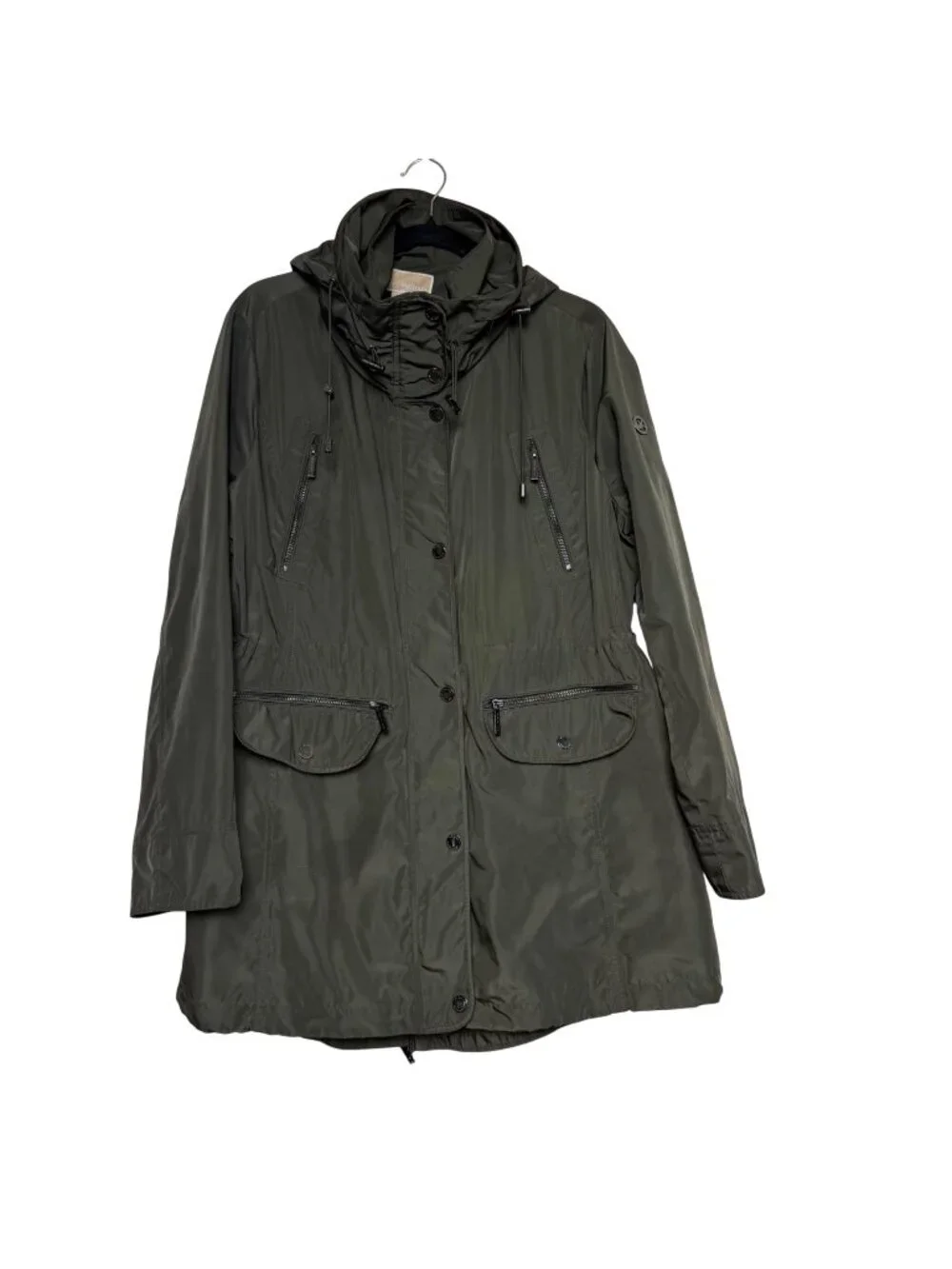 Michael Kors Hooded Anorak Jacket Olive Green Raincoat Lined Zip Closure Sz XL